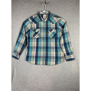 Levis Pearl Snap Shirt Mens 2XL Blue Red Plaid Check Long Sleeve Western Rodeo